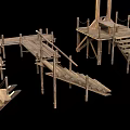 Ancient Architectural Wooden Scaffolding With Planks Platforms Stairs And Ladders
