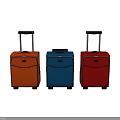 Three Colored Suitcases with Telescopic Handle and Wheels in Orange Blue Red