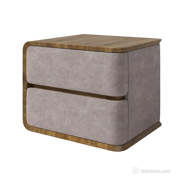 Modern Wooden Top Nightstand With Two Gray Fabric Drawers Minimalist Design For Bedroom Decor 3d model 