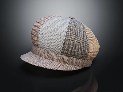 Stylish Patchwork Wool Flat Cap With Multi Color Design For Autumn Winter Fashion 3d model