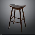 Wooden Bar Stool With Curved Seat And Four Legs Design