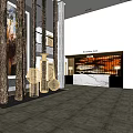 Modern Hotel Lobby Interior With Wooden Columns Marble Reception And Artwork