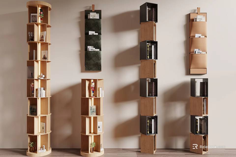 Modern Wooden Shelving Units With Various Shapes And Multilayer Design For Storage And 3d model 