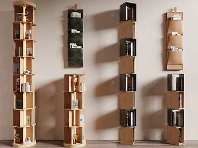 Modern Wooden Shelving Units With Various Shapes And Multilayer Design For Storage And 3d model