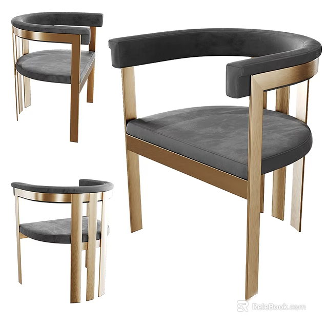 Modern Accent Chair With Golden Metal Frame And Grey Velvet Upholstery 3d model 