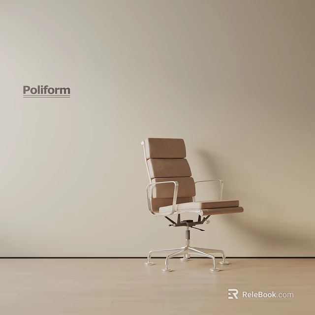 Poliform Modern Office Chair With Brown Leather And Metal Frame 3d model 