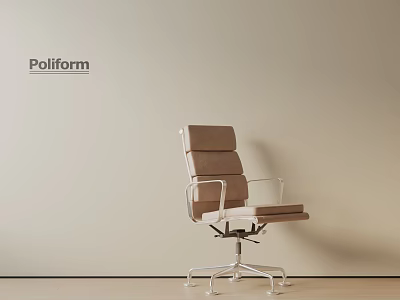 Poliform Modern Office Chair With Brown Leather And Metal Frame 3d model