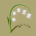 White Bell shaped Lily of the Valley Flowers on Green Stem with Shadow
