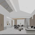Modern Living Room Interior With Skylights Light Sofa Round Coffee Table And Woven Walls