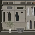 Modern Minimalist Wardrobe Design With Hanging Clothes Storage And Wooden Shelves