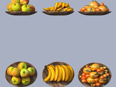 Colorful Fresh Fruits Display With Apples Bananas And Oranges On Wooden Plates 3d model