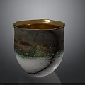 Handcrafted Decorative Ceramic Cup With Gold Rim Brown Green And White Glaze Decorative Dots