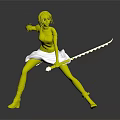 Female Character In White Dress With Serrated Sword And Tattoo In Dynamic Pose