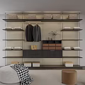 Modern Open Closet Design With Hanging Clothes Shelves Storage Boxes And Decorative Plant