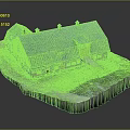 Rural Building Model With Blue Roof Yellow Walls Grass Path And Chimneys