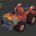 Red Cartoon Off Road Vehicle with Large Tires Orange Green Accents and Spikes