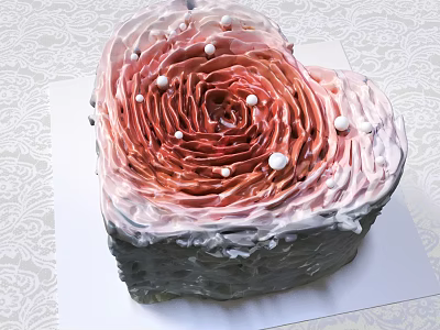 Toy Gift Shop Heart Shaped Cake With Pink White Cream And Pearl Decorations 3d model