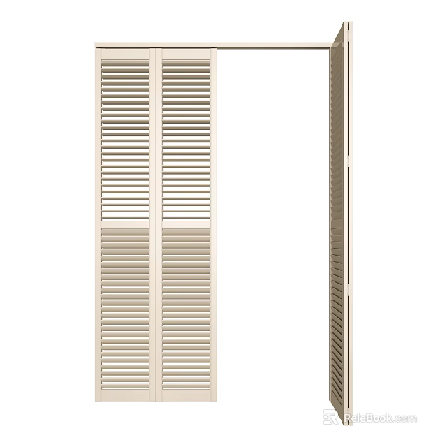 White Interior Folding Door With Louvered Panel Wooden Style Design 3d model 