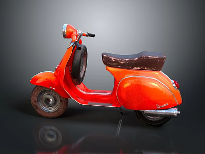 Vintage Red Scooter With Classic Design And Brown Leather Seat 3d model