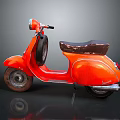 Vintage Red Scooter With Classic Design And Brown Leather Seat