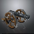 Vintage Cannon Weapon With Wooden Wheels Metal Barrel And Decorative Silver Accents