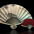 Traditional Chinese Decorative Fans With White Black Patterns And Red Design