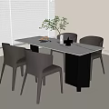 Modern Minimalist Dining Table Set With White Marble Top Dark Base And Sleek Grey Chairs