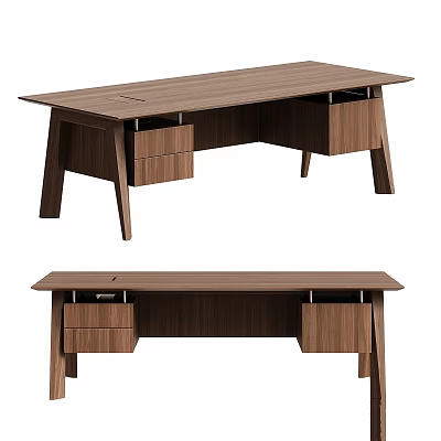 Modern Walnut Wooden Desk And Chair Set With Drawers For Home Office Use 3d model