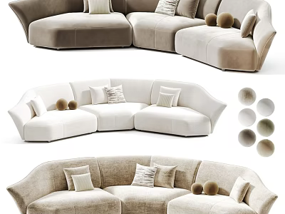 Modern Soft Fabric Curved Double Sofa With Multiple Neutral Color Options For Cozy Living Space 3d model