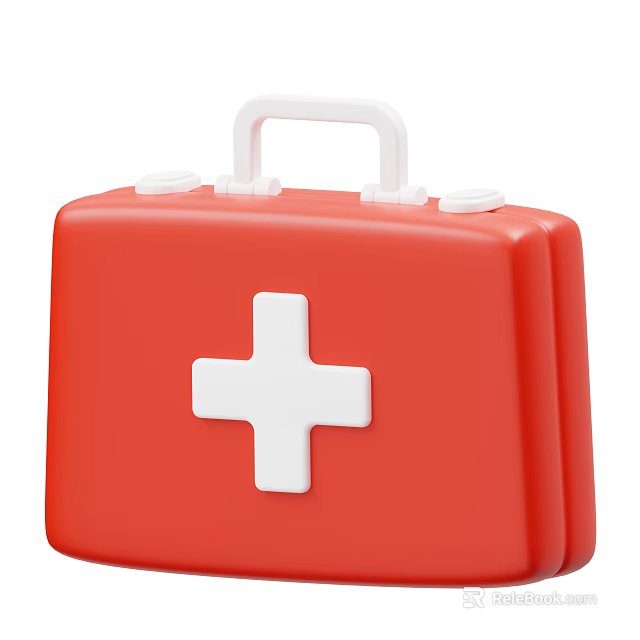 Portable Red First Aid Kit With White Cross Medical Device For Emergency Use 3d model 