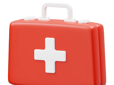 Portable Red First Aid Kit With White Cross Medical Device For Emergency Use 3d model