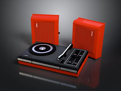 Modern Black And Red Turntable With Red Speakers For Vinyl Playback 3d model