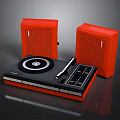Modern Black And Red Turntable With Red Speakers For Vinyl Playback