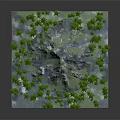Cartoon Scene of Snowy Mountain Surrounded by Lush Green Pine Trees on Square Platform