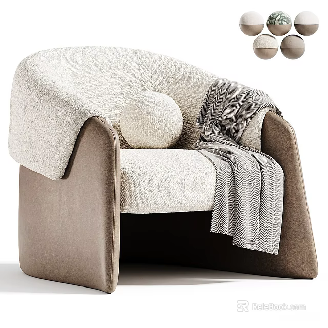 Cozy Cream Colored Single Sofa With Brown Armrests Round Pillow And Gray Blanket 3d model 