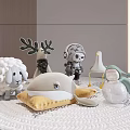 Plush Toys Collection Featuring Sheep Deer Whale Seagull And Snowman On White Circular Mat