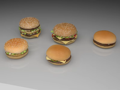 Assorted Hamburgers With Different Toppings On Sesame Seed And Plain Buns 3d model