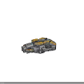 Futuristic Cosmic Aerospace Spacecraft Module With Metallic Structure Blue And Gold Lights Mechanical Design