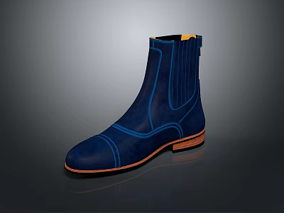Dark Blue Leather Boots with Blue Stitching Brown Sole and Sleek Modern Design 3d model