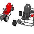 Two Go Karts With Red And Black Seats Open Frame Structure And Wheels 3d model