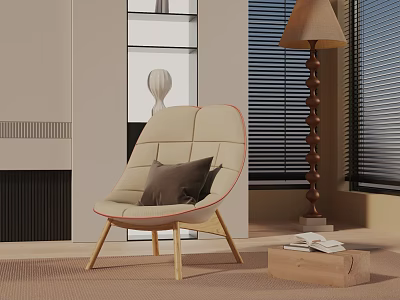 Upholstered Accent Chair With Curved Design Wooden Legs Floor Lamp And Side Table In Modern Living Room 3d model