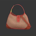 Stylish Beige Mesh Handbag With Pink Handle Shoulder Strap Red Base And G Logo