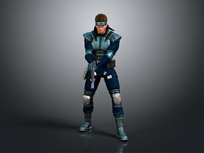 Game Movie Character In Blue Combat Suit With Goggles And Weapon Standing Pose 3d model