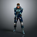 Game Movie Character In Blue Combat Suit With Goggles And Weapon Standing Pose