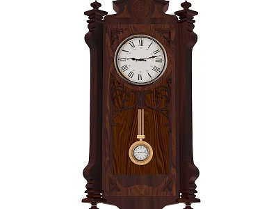Vintage Wooden Grandfather Clock with Ornate Carved Design Roman Numerals and Pendulum 3d model