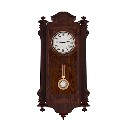 Vintage Wooden Grandfather Clock with Ornate Carved Design Roman Numerals and Pendulum 3d model