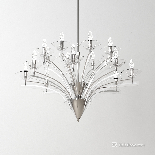 Modern Chandelier With Curved Glass Arms And Elegant Light Fixture Design 3d model 