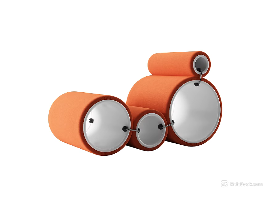 Stylish Modern Single Sofa With Orange Upholstery And Round Silver Metal Design Elements 3d model 