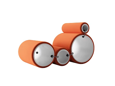 Stylish Modern Single Sofa With Orange Upholstery And Round Silver Metal Design Elements 3d model