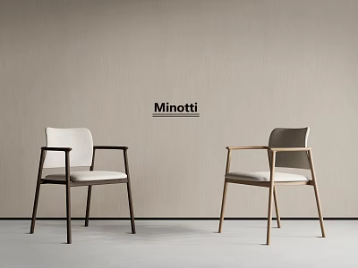 Minotti Modern Dining Chairs With White And Grey Seats And Wooden Legs 3d model